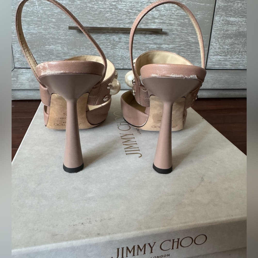 Jimmy Choo Blush Pearl Studded Sling back Heels - Picture 12 of 16